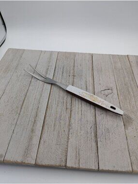 Vintage Stanley Meat Turning Fork 2 Prong 9 3/4" Fruit Maroon Handle